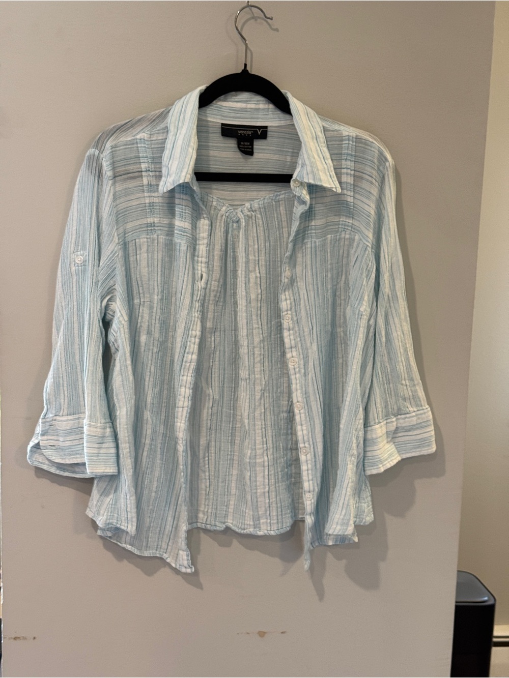Venezia Light Blue and White Striped Button-Down Women's Shirt